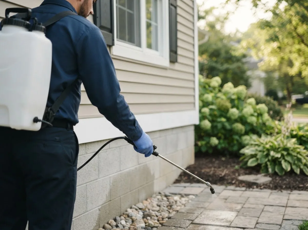 Pest control technician inspecting a home in Manderson, SD